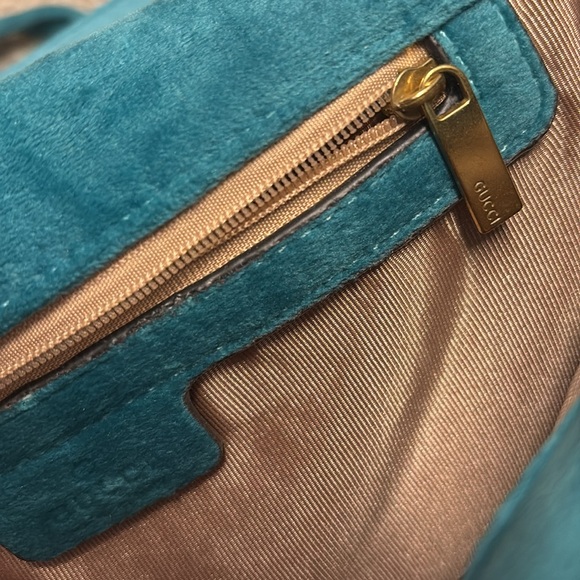 Gucci Teal Blue and Gold chain design Shoulder Bag Chevron Quilting Like new! - Picture 15 of 16
